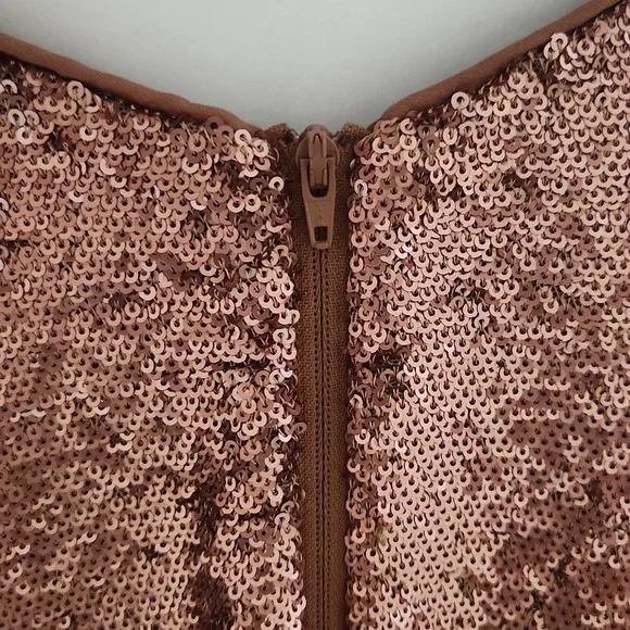C/MEO Collective Illuminated copper sequin halter mini dress